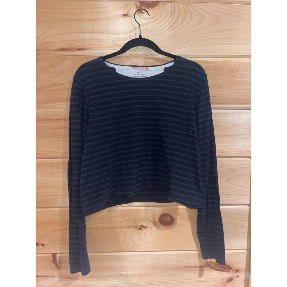 Semi Cropped Striped Long Sleeve Tee Shirt